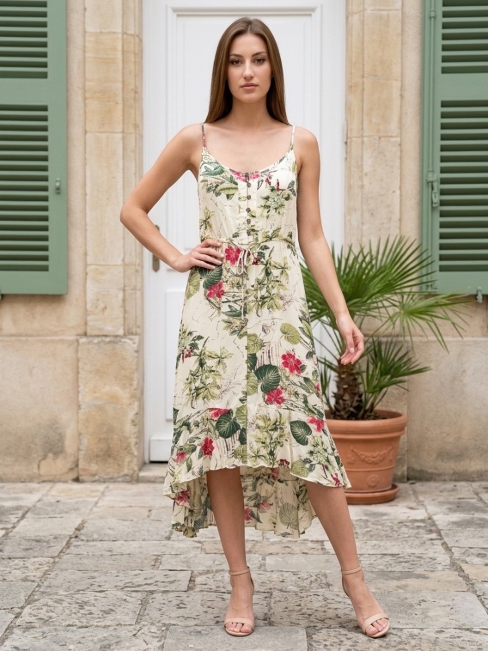 Brovave Floral Tropical Dress Womens Medium Beachy Vacation Resort Summer Boho